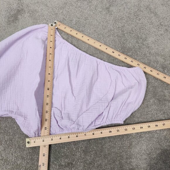 NEW Dkny Women's Crop Top Size M Purple Cotton Seersucker One Shoulder Boho Chic - Picture 9 of 9